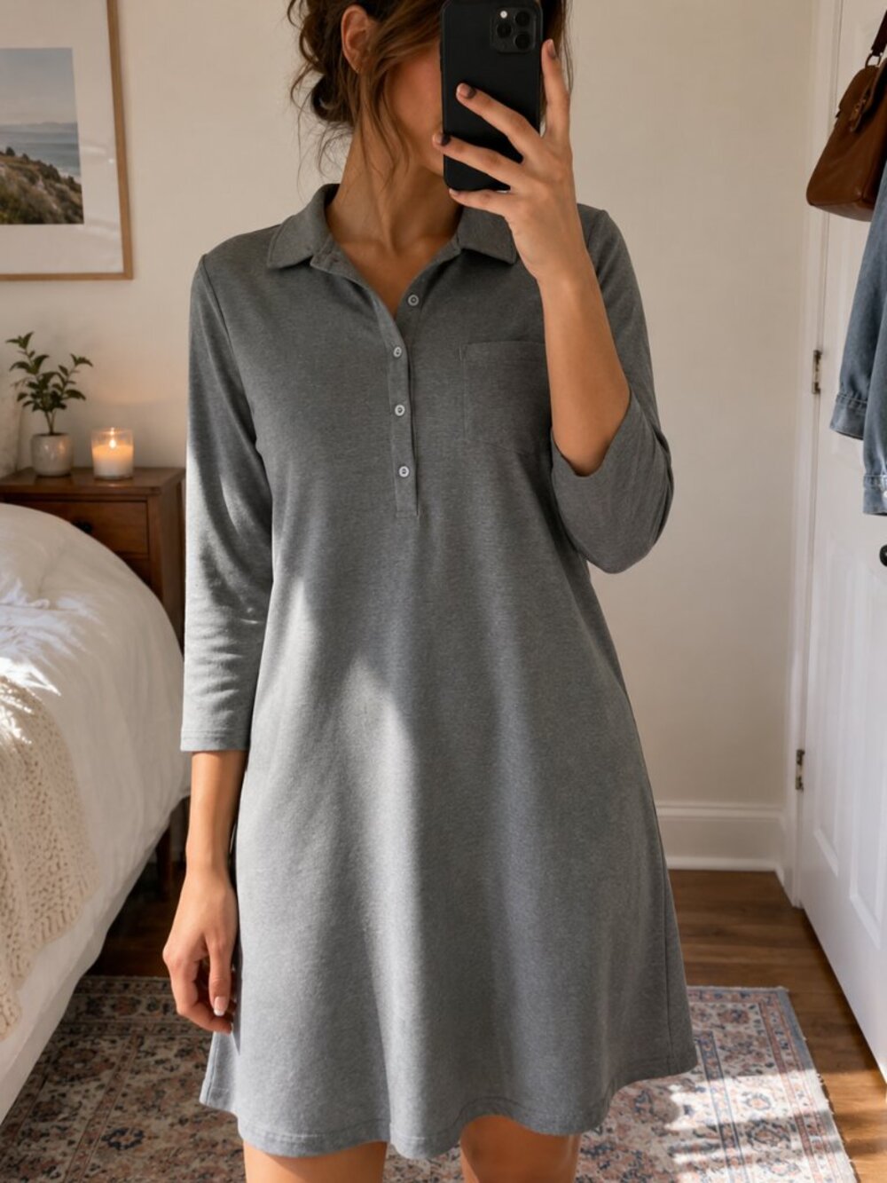 Berkshire Homewear Nightgown Womens XL Gray French Terry Henley Sleep Shirt